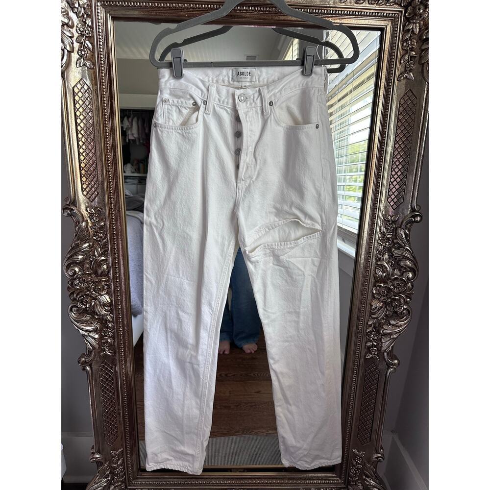 AGOLDE Off White Lana Slice Mid Rise Vintage Straight Jeans Element Size 26 - Picture 6 of 9